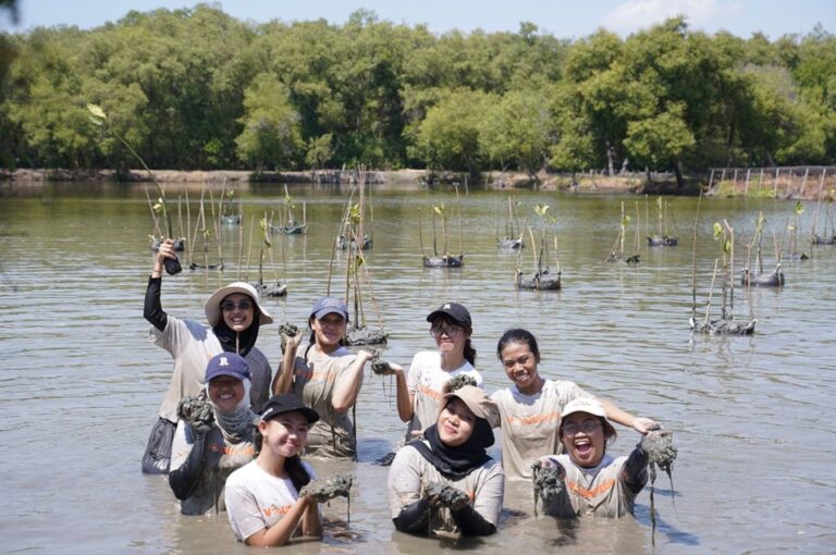 WVI dan Relawan Aksi Pelestarian Area Pesisir Surabaya dengan Tanam 1.000 Mangrove dan Bersihkan Sampah