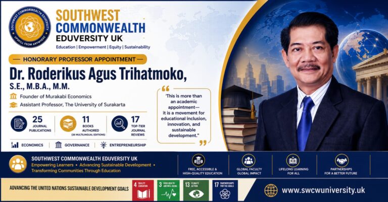 SWCW University Angkat Dr R Agus Trihatmoko sebagai Profesor Kehormatan untuk Majukan Pendidikan Global dan Pembangunan Berkelanjutan