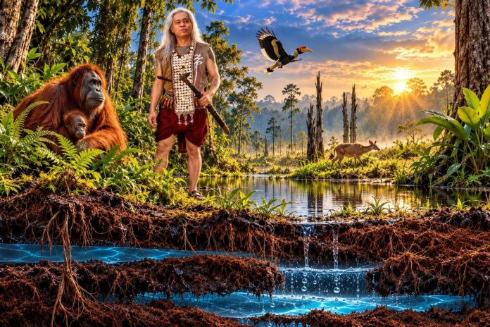 Ilustrasi Borneo dan orangutan